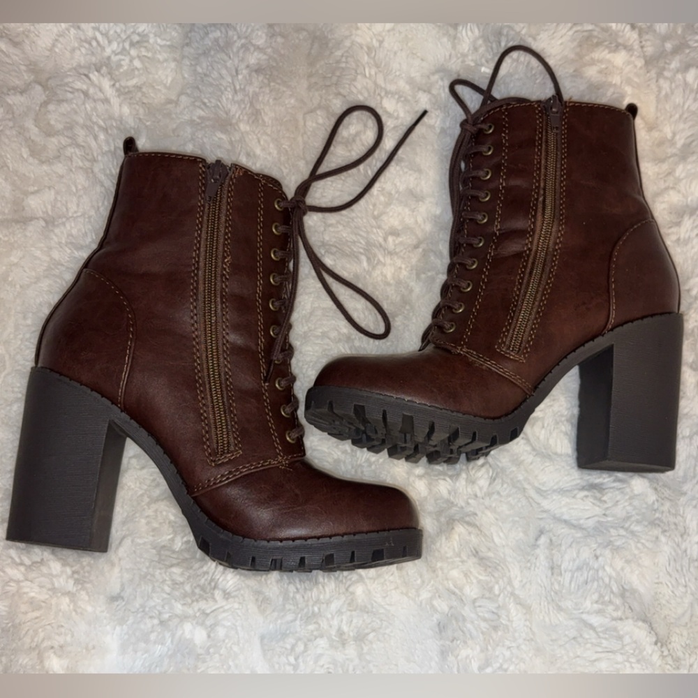 Soda Brown Lace-Up Ankle Vegan Boots